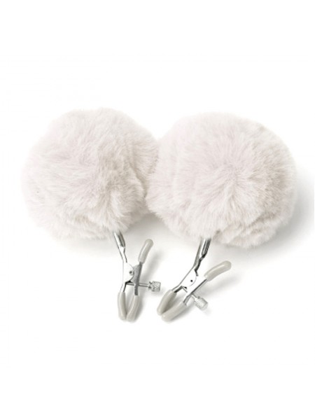 Затискачі з хутром для сосків або статевих губ Nipple White Fur Bdsm4u