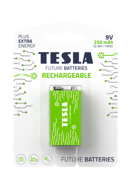 Аккумулятор Tesla 9V GREEN+ RECHARGEABLE 250mAh / HR9V / BLISTER FOIL 1 шт.