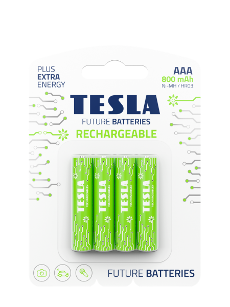 Акумулятори Tesla AAA GREEN+ RECHARGEABLE 800 mAh / HR03 / BLISTER FOIL 4 шт.