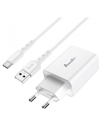 Мережевий зарядний пристрій Avantis A425 QC3.0 (1USB/3A/18W) + USB-кабель Type-C-білий