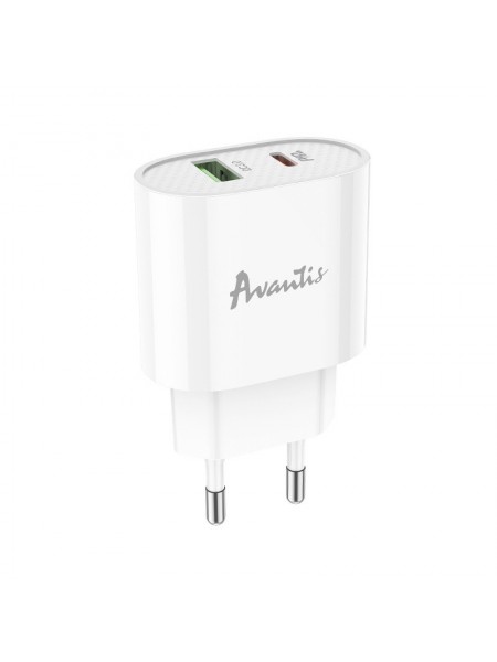 Мережевий зарядний пристрій Avantis A865PD QC3.0 (20W PD) — білий