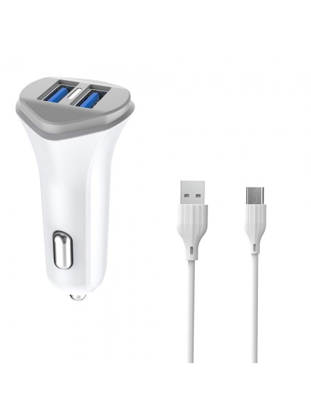 Автомобільний зарядний пристрій Aspor A903 (2 USB/3.4A) + USB-кабель Type-C-білий
