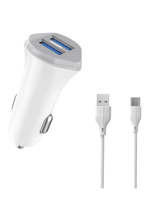 Автомобільний зарядний пристрій Aspor A903 (2 USB/3.4A) + USB-кабель Type-C-білий