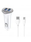 Автомобільний зарядний пристрій Aspor A903 (2 USB/3.4A) + USB-кабель Micro-білий