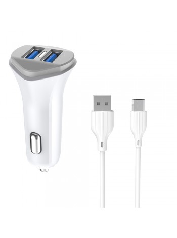 Автомобільний зарядний пристрій Aspor A903 (2 USB/3.4A) + USB-кабель Micro-білий
