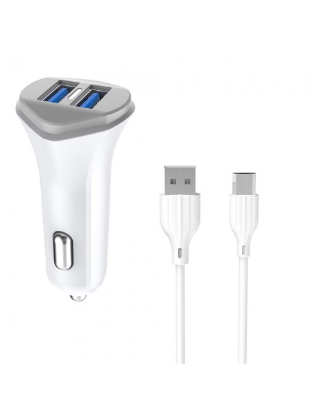Автомобільний зарядний пристрій Aspor A903 (2 USB/3.4A) + USB-кабель Micro-білий