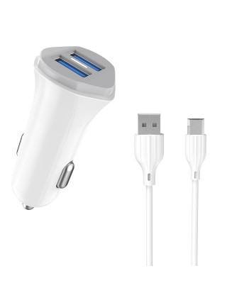 Автомобільний зарядний пристрій Aspor A903 (2 USB/3.4A) + USB-кабель Micro-білий