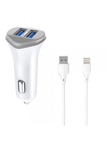 Автомобільний зарядний пристрій Aspor A903 (2 USB/3.4A) + USB-кабель Lightning-білий