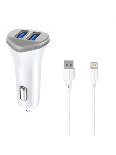 Автомобільний зарядний пристрій Aspor A903 (2 USB/3.4A) + USB-кабель Lightning-білий