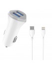 Автомобільний зарядний пристрій Aspor A903 (2 USB/3.4A) + USB-кабель Lightning-білий