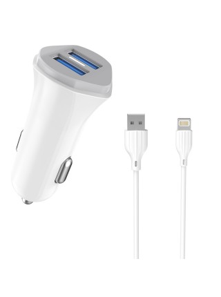 Автомобільний зарядний пристрій Aspor A903 (2 USB/3.4A) + USB-кабель Lightning-білий