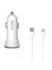 Автомобільний зарядний пристрій Aspor A903 (2 USB/3.4A) + USB-кабель Lightning-білий