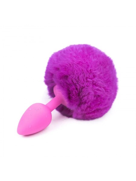 Силіконовий анальний корок з фіолетовим хвостиком Silicone Fur Tail Plug Vscnovelty рожевий