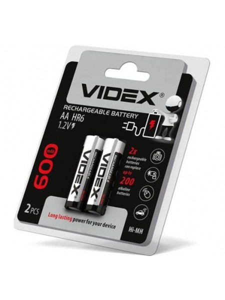 Акумуляторна батарейка Videx AA HR6 600mAh 2 шт.