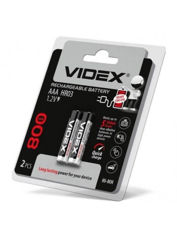 Акумуляторна батарейка Videx AAA HR03 800mAh 2 шт.