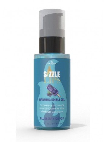 Зігрівальний масажний гель Sensuva Sizzle Lips Blueberry Ice Pop 59 мл без цукру їстівний