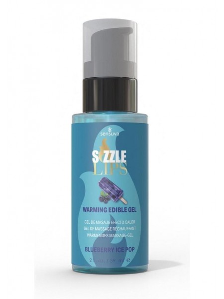 Зігрівальний масажний гель Sensuva Sizzle Lips Blueberry Ice Pop 59 мл без цукру їстівний