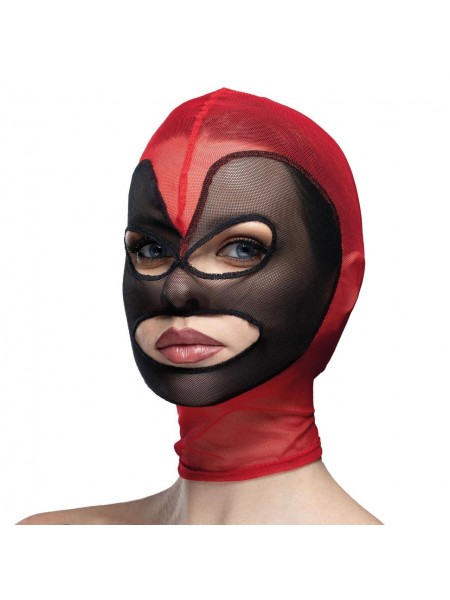 Маска серце сітка з відкритим ротом і очима Feral Feelings Hearts Mask Red-Black