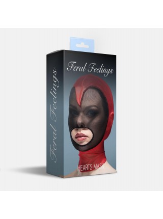 Маска серце сітка з відкритим ротом Feral Feelings Hearts Mask Red-Black