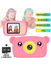 Дитячий цифровий фотоапарат Smart Kids KM-89 Ведмедик Teddy Full HD, 12 МП Рожевий + Карта пам'яті 32 ГБ