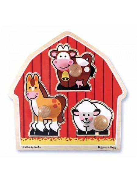 Пазл — вкладка дерев'яна для малюків "Тварини з ферми" Melissa&Doug 3 елементи MD2054