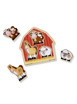 Пазл — вкладка дерев'яна для малюків "Тварини з ферми" Melissa&Doug 3 елементи MD2054