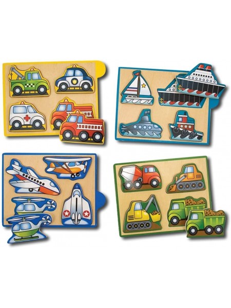 Дерев'яний пазл 4 в 1 в коробці Melissa&Doug "Машини" 12х4 елементи 12х16 см MD4791