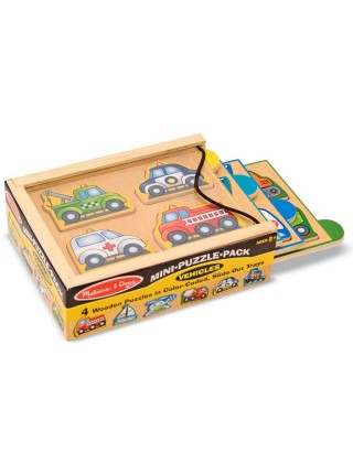 Дерев'яний пазл 4 в 1 в коробці Melissa&Doug "Машини" 12х4 елементи 12х16 см MD4791