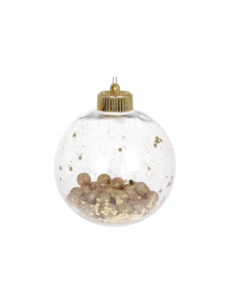 Куля новорічна пластикова Flora D-10 см Прозора із золотистим (12329)
