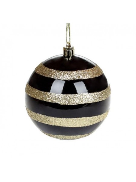 Куля новорічна пластикова Flora D-8 см Чорно-золотою (11950)