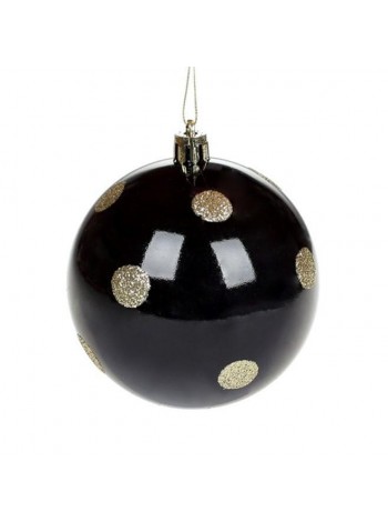 Куля новорічна пластикова Flora D-8 см Чорно-золотий (11951)