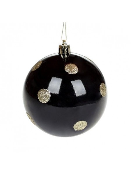 Куля новорічна пластикова Flora D-8 см Чорно-золотий (11951)