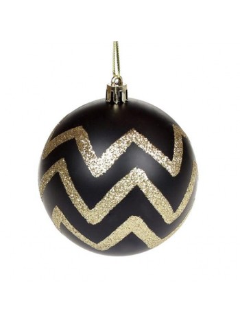 Куля новорічна пластикова Flora D-8 см Чорно-золотий (11952)