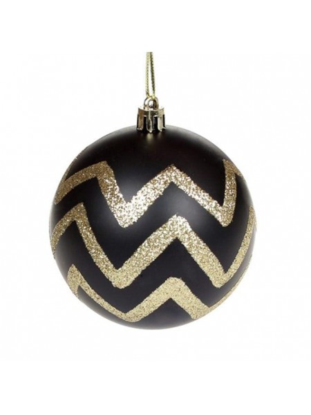 Куля новорічна пластикова Flora D-8 см Чорно-золотий (11952)