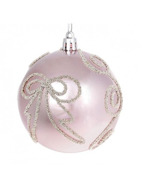 Куля новорічна пластикова Flora D-8 см Світло-рожева (11966)