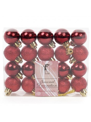 Набір пластикових новорічних куль Flora 20 шт D-3 см Червоний (11740)
