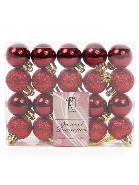 Набір пластикових новорічних куль Flora 20 шт D-3 см Червоний (11740)