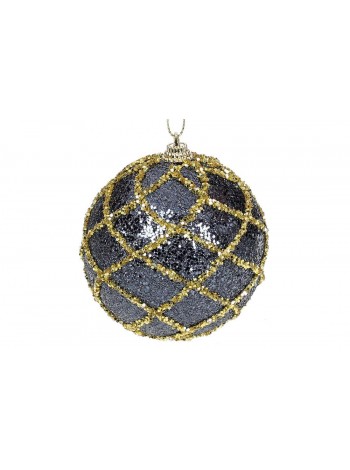 Ялинкова куля BonaDi 8 см Синя із золотистим (182-180)
