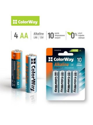 Батарейка ColorWay Alkaline Power AA/LR06 BL 4шт
