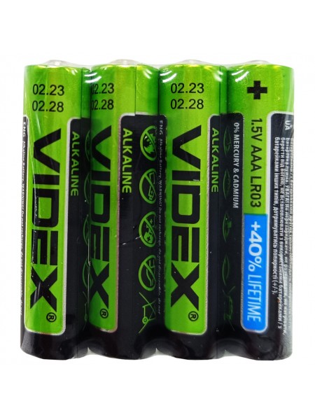 Батарейка лужна Videx Alkaline LR3 AAAx4 LR03/AAA блістер 4 штуки мініпальчики блістер