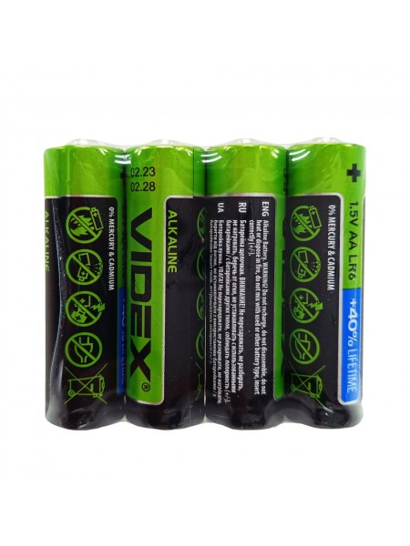 Батарейка лужна Videx Alkaline Videx LR6 AAx4 LR06/AA блістер 4 штуки пальчики блістер
