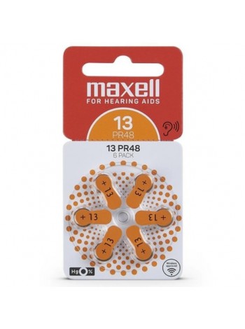 Батарейки Maxell PR48 (ZA13) 6BS Zinc Air для слухових апаратів