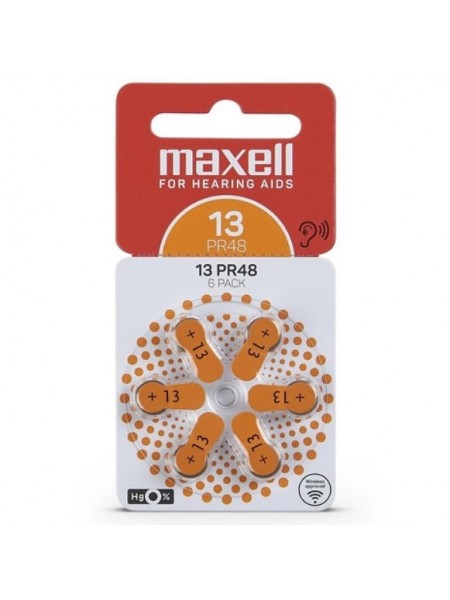 Батарейки Maxell PR48 (ZA13) 6BS Zinc Air для слухових апаратів