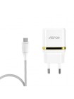 Мережевий зарядний пристрій для Aspor A828 Eco 2USB/2.4 A + кабель USB — Micro-білий