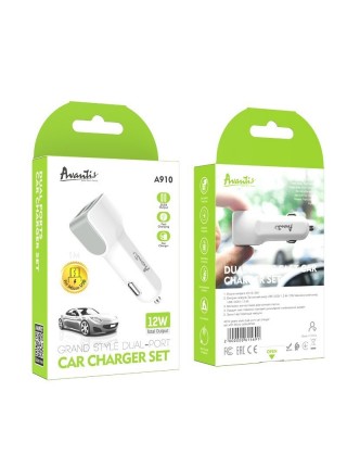 Автомобільний зарядний пристрій Avantis A910 Grand style (2 USB/2.4 A) + USB-кабель Micro-білий