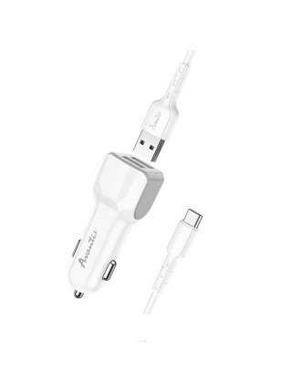 Автомобільний зарядний пристрій Avantis A910 Grand style (2 USB/2.4 A) + USB-кабель Type-C-білий