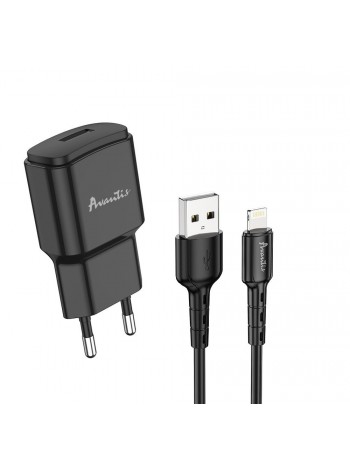 Мережевий зарядний пристрій Avantis A480 Orion (1USB/2.1A) + USB-кабель Lightning- чорний
