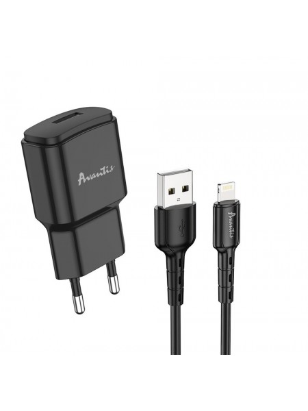 Мережевий зарядний пристрій Avantis A480 Orion (1USB/2.1A) + USB-кабель Lightning- чорний