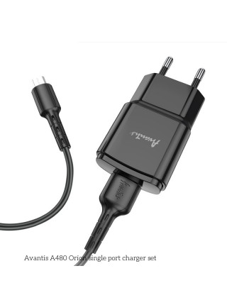 Мережевий зарядний пристрій Avantis A480 Orion (1USB/2.1A) + USB-кабель Micro-чорний