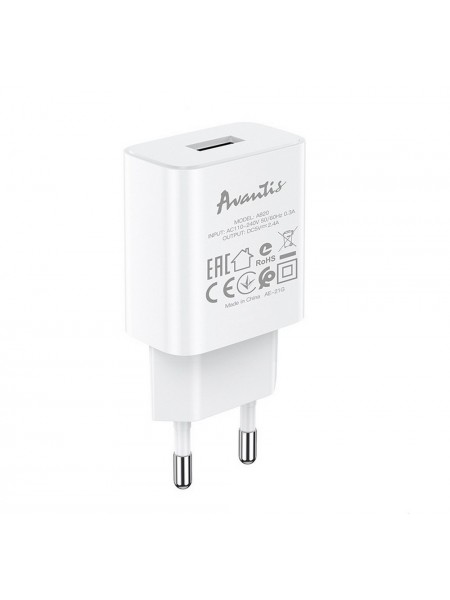 Мережевий зарядний пристрій для Avantis A820 (1USB/2.4A) — білий